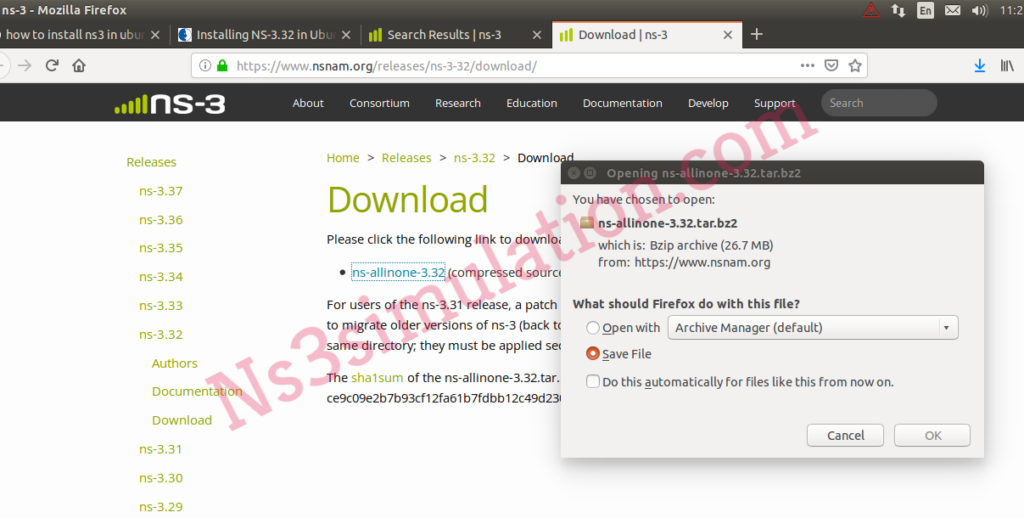 Link to Download Ns-3.32