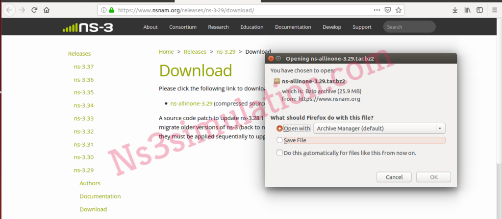 Link to Download Ns-3.29