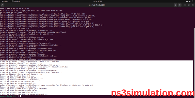How to run BUILD ESSENTIAL packages in NS3