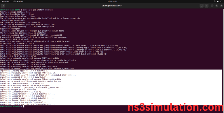 How to run DOXYGEN packages in NS3