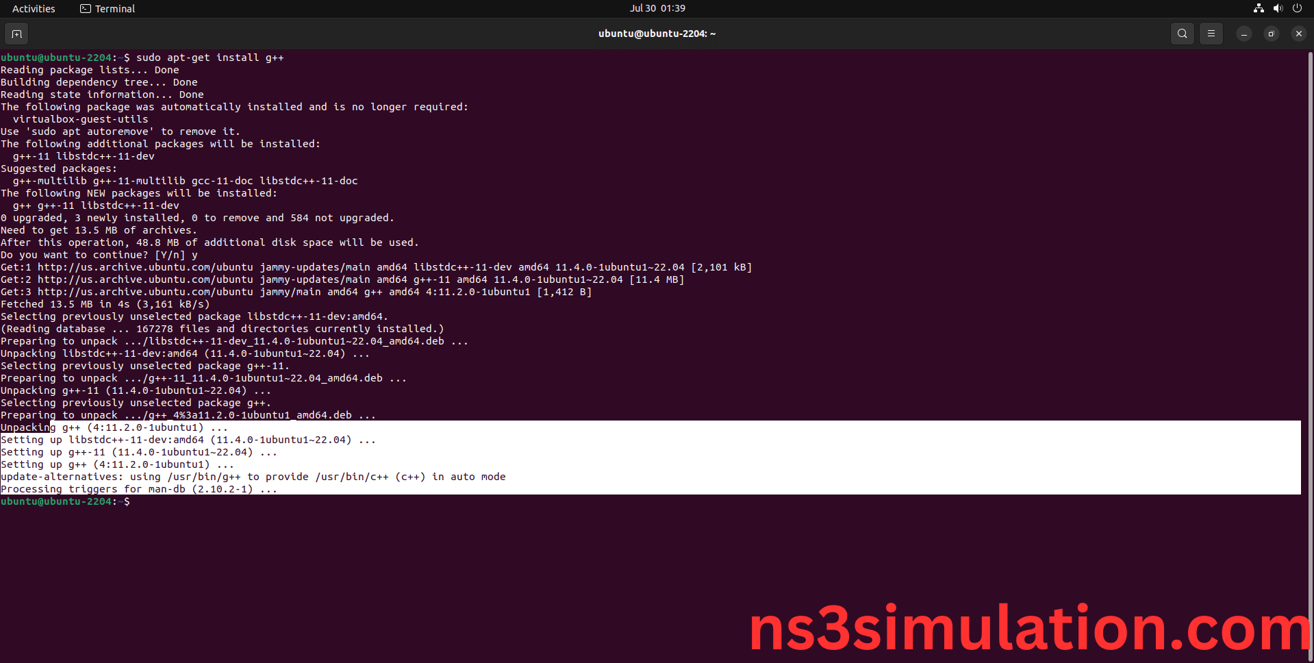 How to run G++ packages in NS3