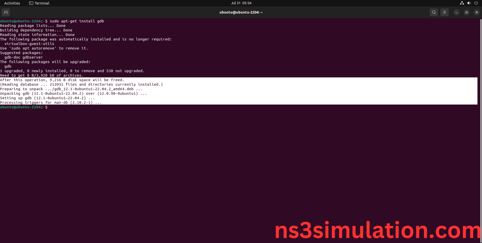 How to run GDB packages in NS3