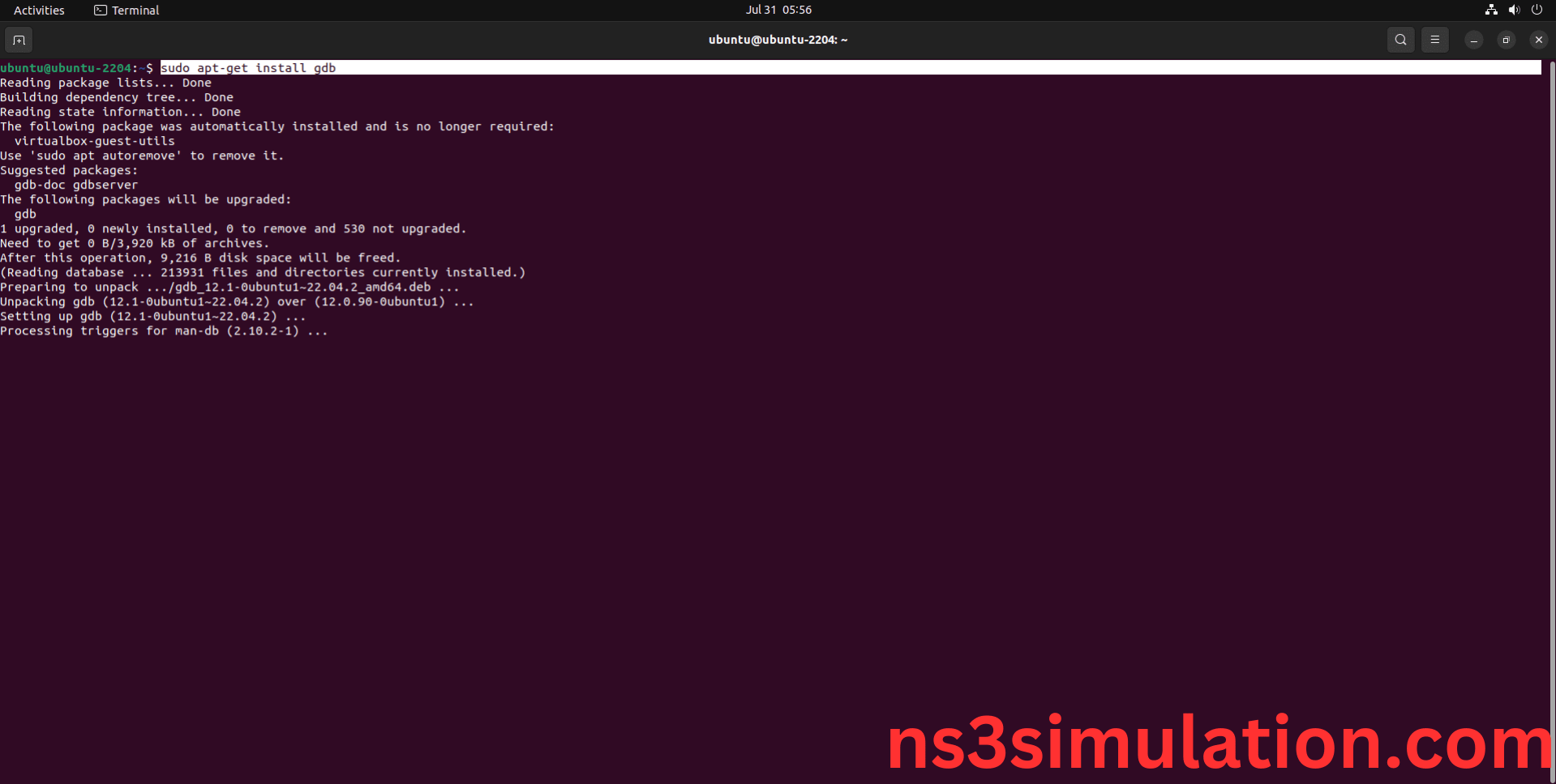 How to run GDB packages in NS3