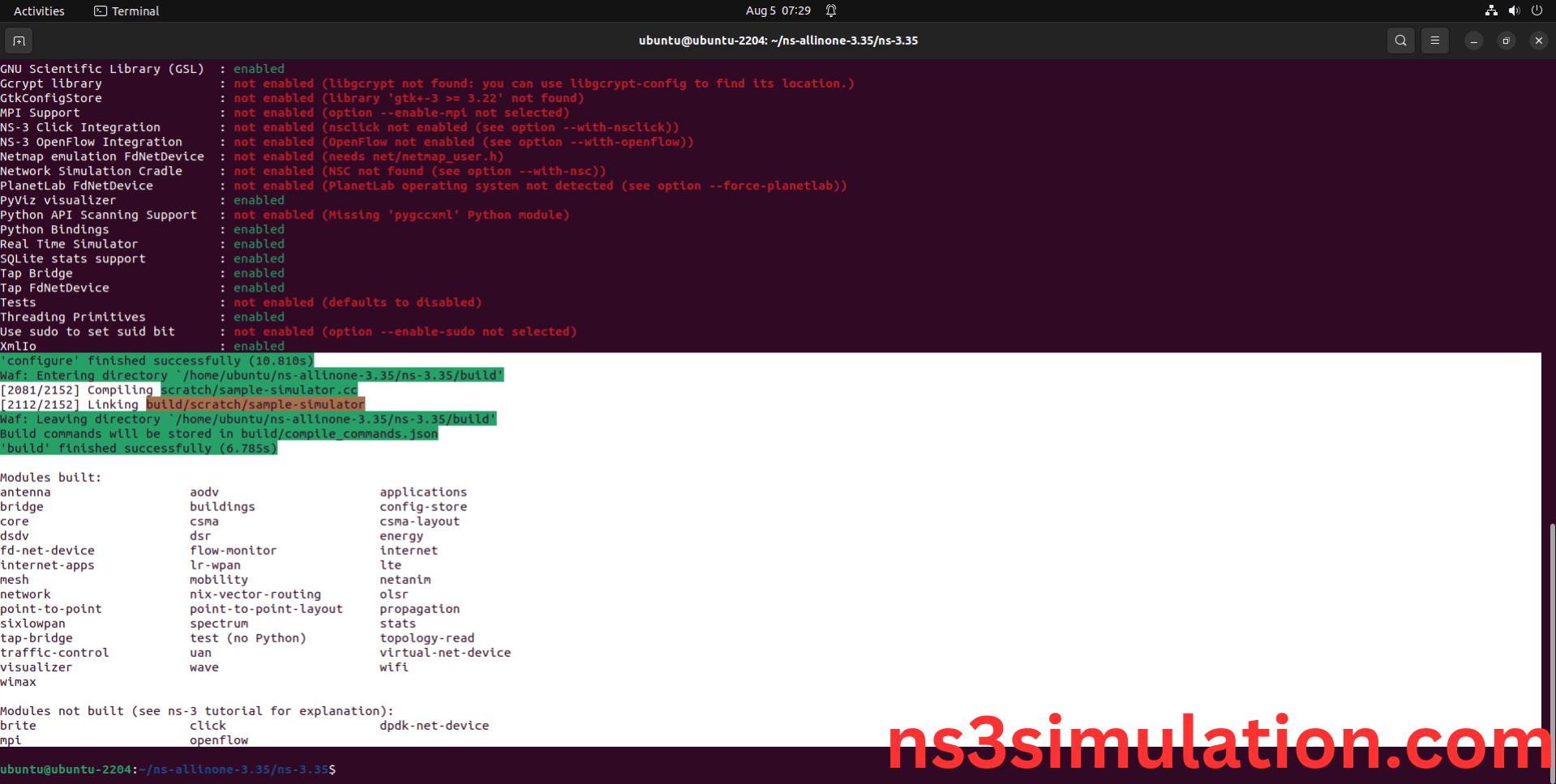 NS-3.35 Configuration && Building Process - Ns3 Projects