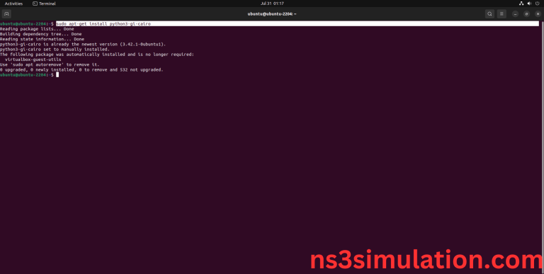 How to run PYTHON3 GI CAIRO packages in NS3